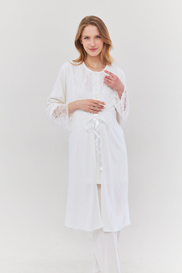 New Season Women's Short Sleeve Maternity and Postpartum Pajama Set 3-Piece Set