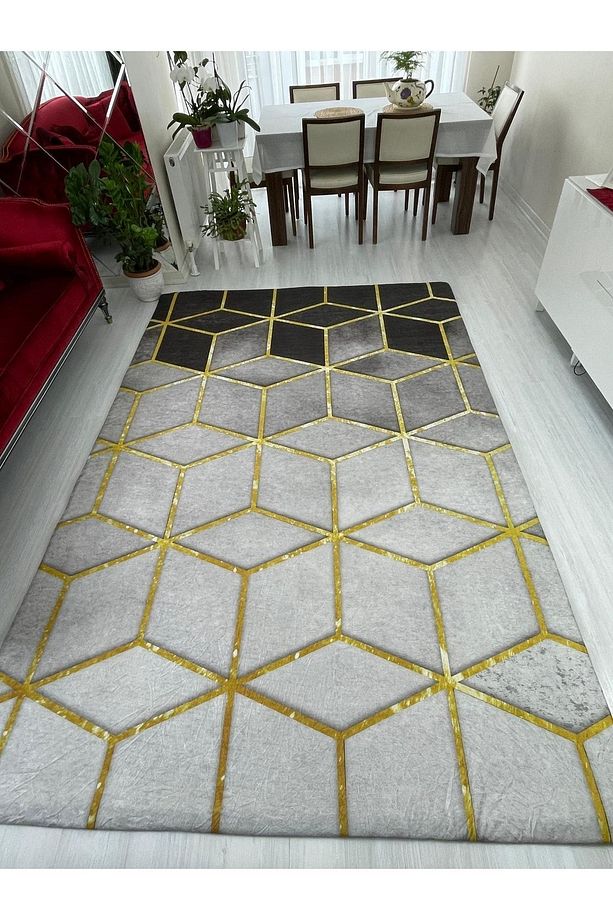 Siyah Piramit Model Ipek Kadife Lastikli Halı Örtüsü - 5