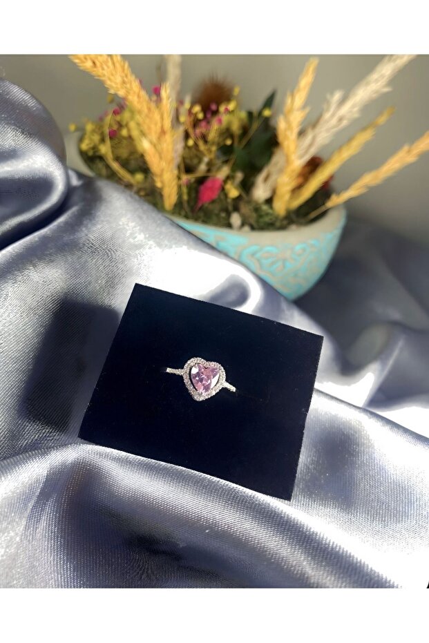 نموذج خاتم حجر واحد على شكل قلب وردي - 2