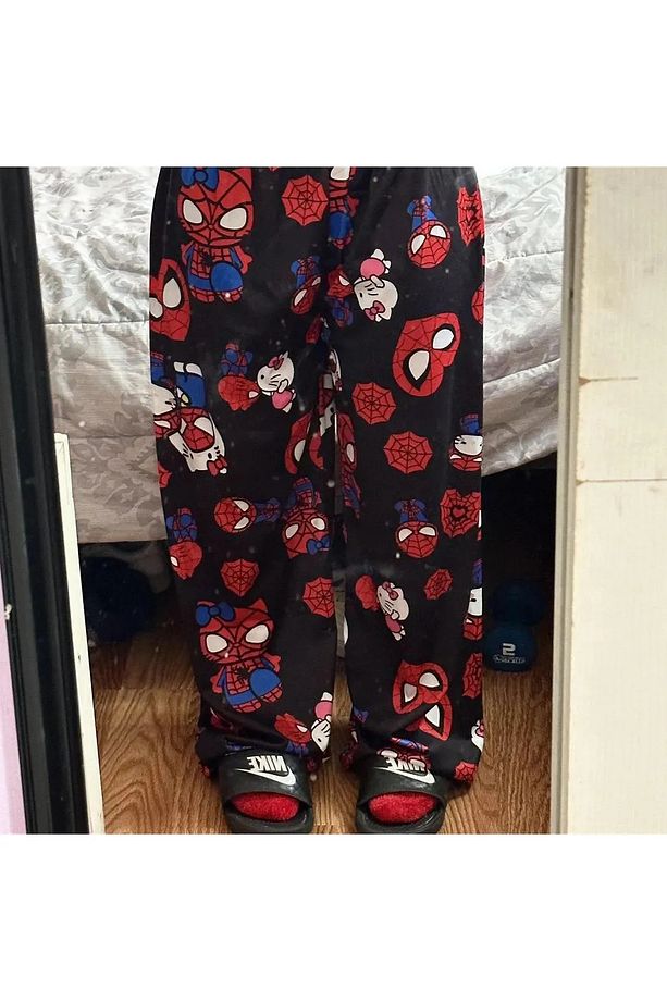 Siyah Hello Kitty Örümcek Adamörümcek Adam Detaylı Unisex Eşofman Altı - 3