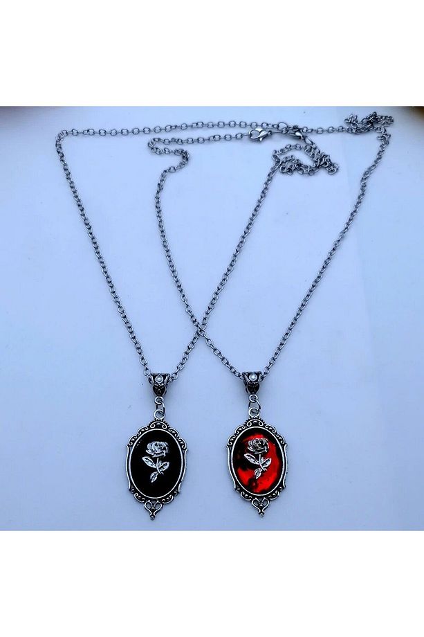 Gotik Victorian Gül Detay Tablo Kolye 1 adet Siyah Kolye - 3