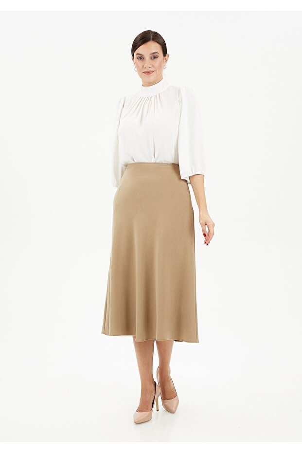 Camel Midi Length A-Line Skirt
