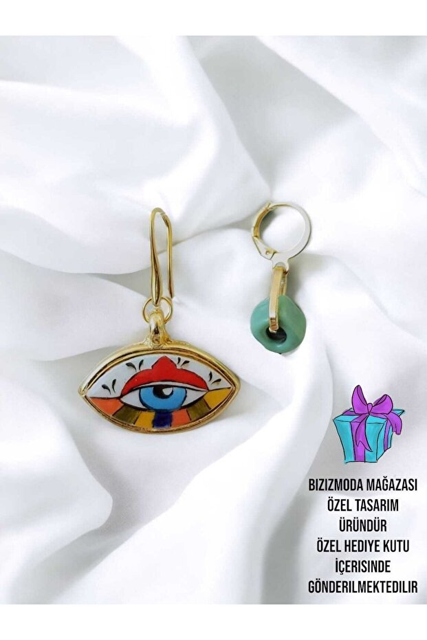 Handmade Ceramic Eye Glass Bead Earrings