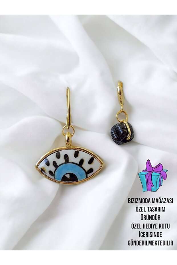 Handmade Ceramic Eye Glass Bead Earrings