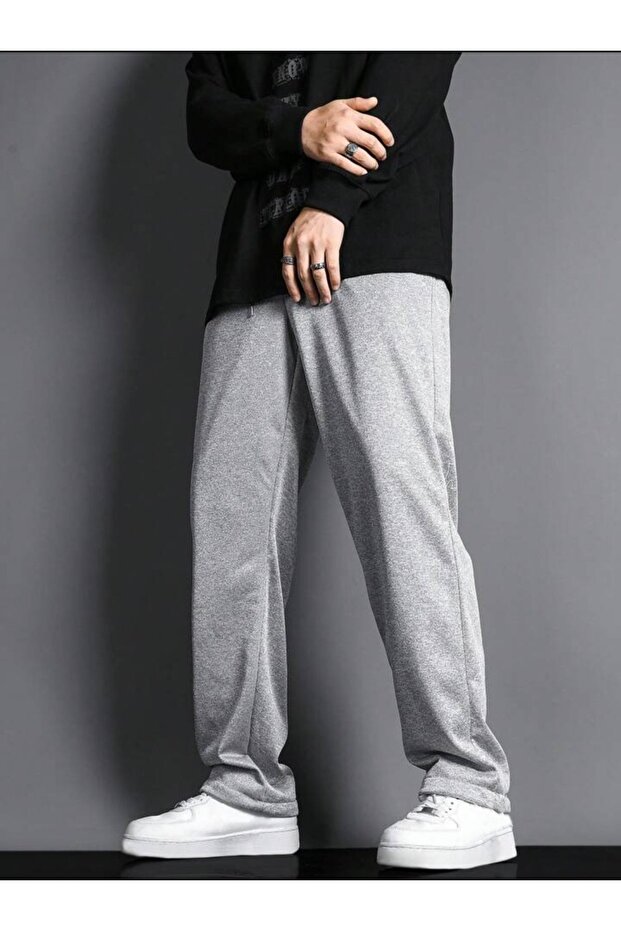 Unisex Gray Baggy Cut Flat Leg Sweatpants