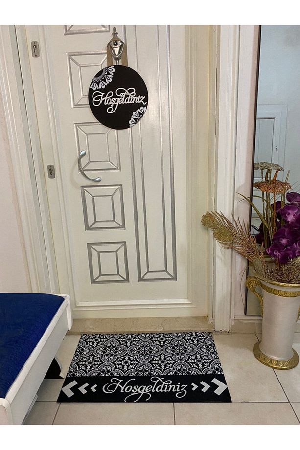 Ahşap Kapı Süsü Ve Hoşgeldin Desenli Kapı Önü Paspası Set-3 - 1