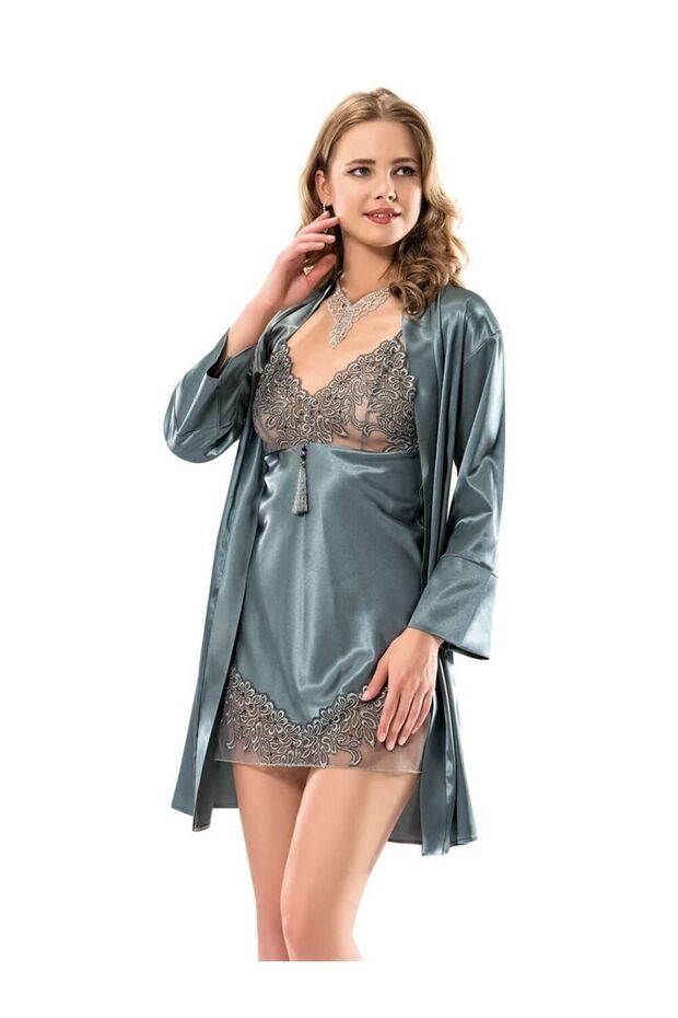 Moongirl 1098 Satin Short Dressing Gown Nightgown Set of 2