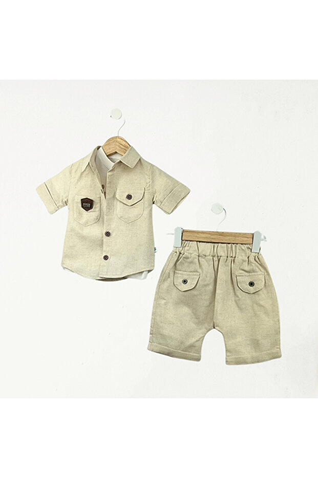 Thin Linen Shirt 3-Piece Set Beige