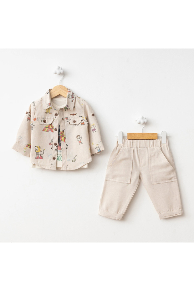 Çadır Baskı Uzun Kol Gömlekli Takım Sarı - 1