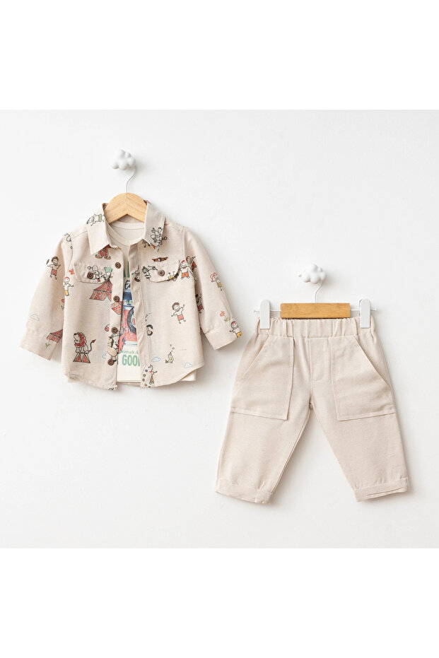Tent Print Long Sleeve Shirt Set Red