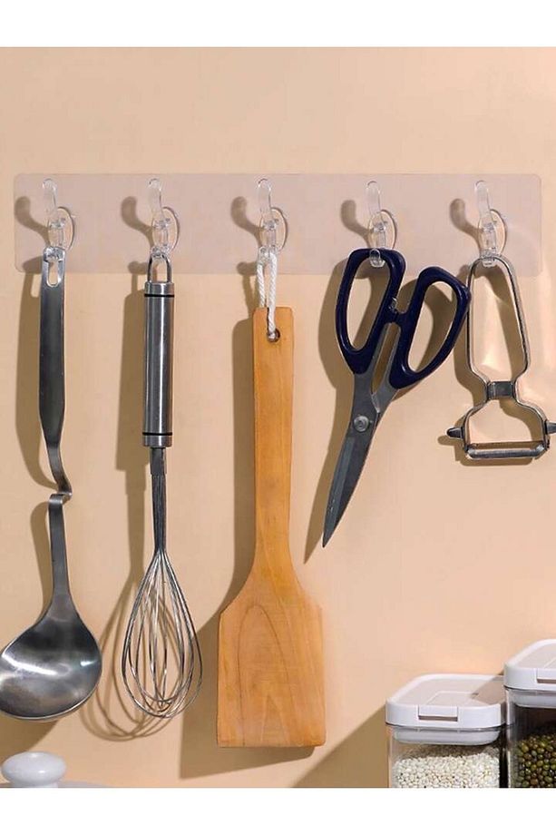 Kendinden Yapışkanlı Güçlü Şeffaf 5li Askılık - Mutfak - Duvar - Banyo - Silikon Askılık Yapışkanlı - 2