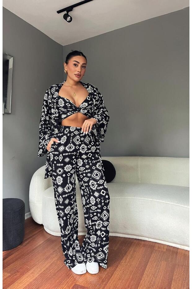 Μαύρο Σετ Τριπλό Κιμονό - 2