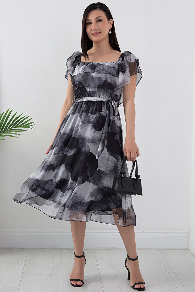 Madonna Yaka Baskılı Şifon Elbise GRS3446 - 3