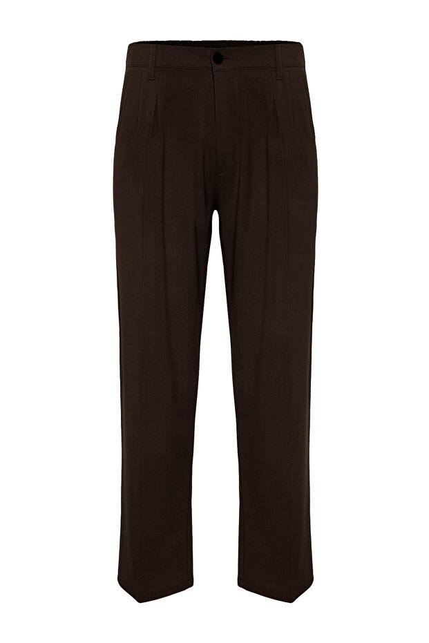 Kahverengi Pileli Klasik Baggy Fit Kumaş Pantolon TMNSS24PL00024 - 6