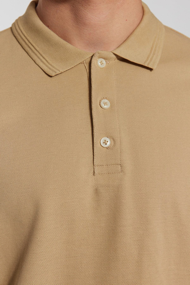 Beżowa, prążkowana, dopasowana koszulka polo z kołnierzykiem - 100% bawełny Tmnss20Po0009 - 4