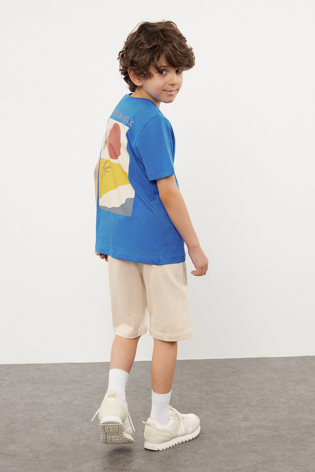 Saks Erkek Çocuk %100 Pamuk Sırt Baskılı Örme T-Shirt Şort Alt-Üst Takım TKDSS24AU00008 - 3
