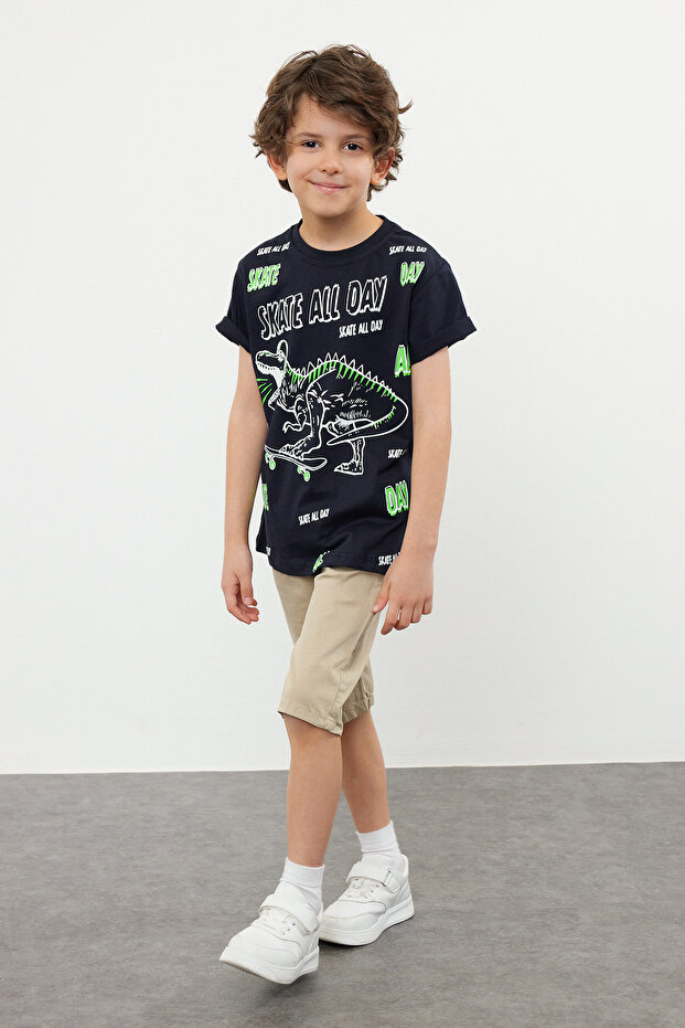 Boy's Knitted T-Shirt - Navy, Printed, TKDSS24TS00026