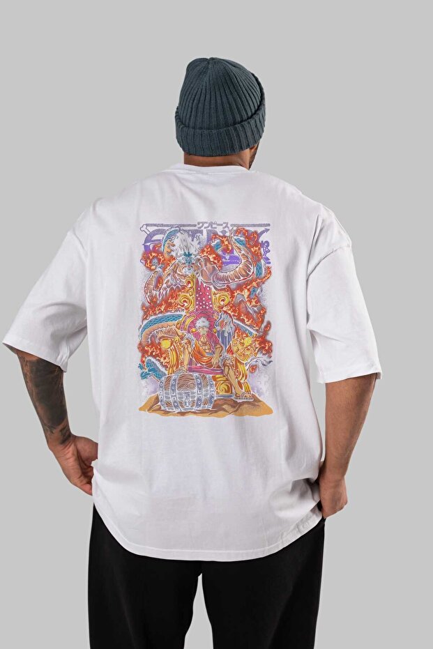 MONKEY D. LUFFY 1 Anime Back Printed White Oversized t-shirt %100 Cotton Men Women