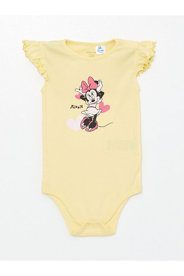 LCW baby Bisiklet Yaka Kısa Kollu Minnie Mouse Baskılı Kız Bebek Çıtçıtlı Body 2'li - 2