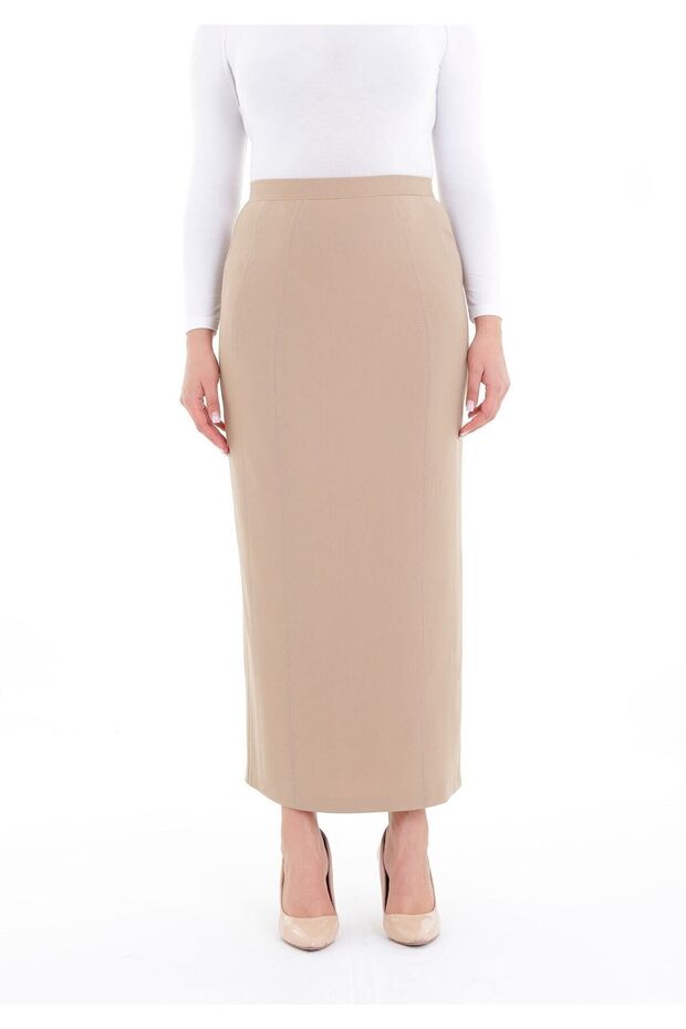 Maxi Length Classic Camel Back Slit Zippered Skirt