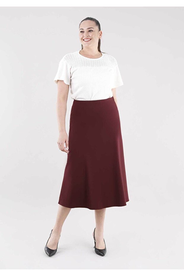 Burgundy Midi Length A-Line Skirt
