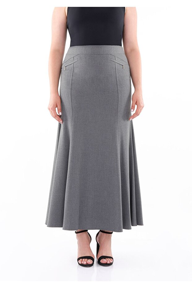GrayMaxiLength Pleated Back FishModelSkirt - 2