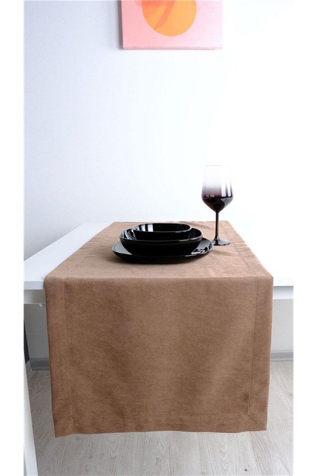 2-Piece Velvet Textured Runner Brown