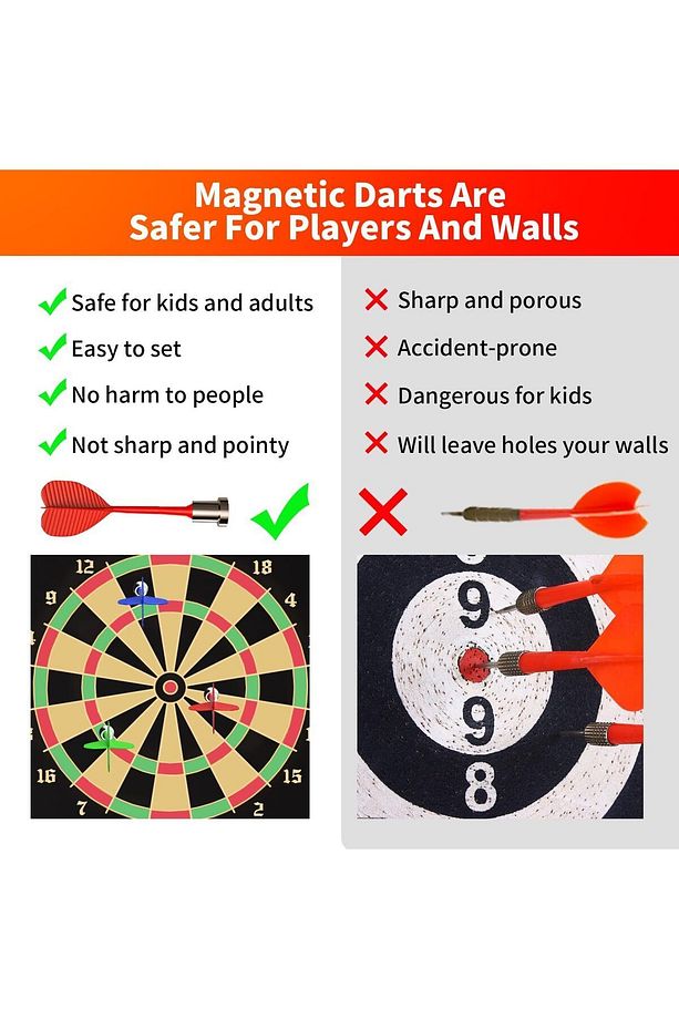 17inç Mıknatıslı Dart Seti, 6 Çelik-Dart ile Çift Taraflı Dart Tahtası Oyunu, - 2