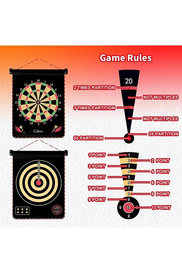 17inç Mıknatıslı Dart Seti, 6 Çelik-Dart ile Çift Taraflı Dart Tahtası Oyunu, - 3