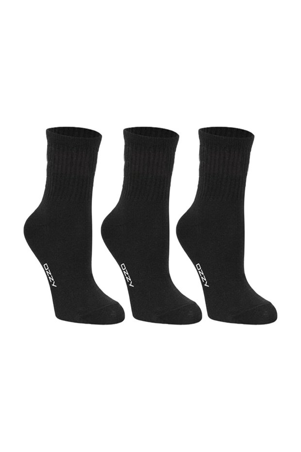 Women's 3-Piece Black Colored Unlined Short Tennis Socks