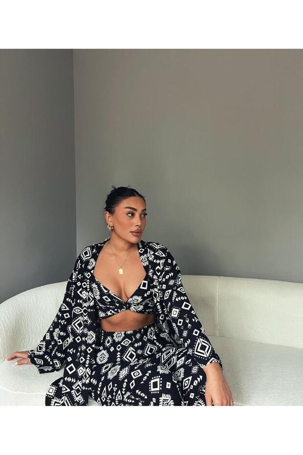 Μαύρο Σετ Τριπλό Κιμονό - 3