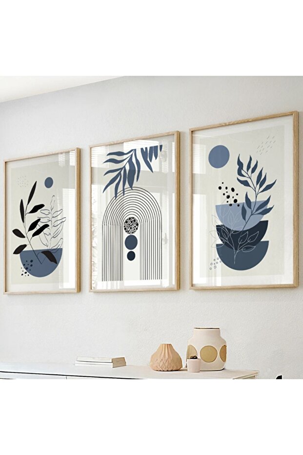 3 Piece Abstract Painting with Wooden Frame Qmrc
