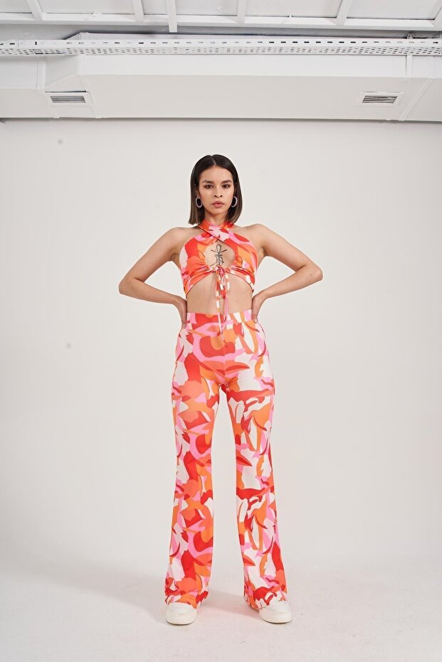 High Elastic Waistless Flexible Puffy Trousers Orange