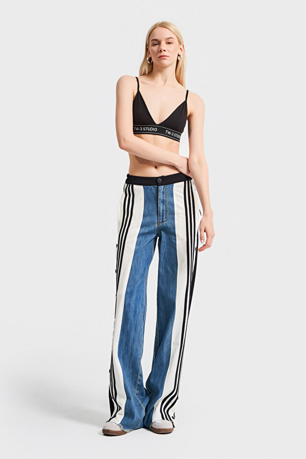 قطعة من قماش الدنيم بالازو - تصميم بأزرار جانبية - 5