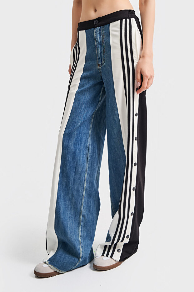 قطعة من قماش الدنيم بالازو - تصميم بأزرار جانبية - 2