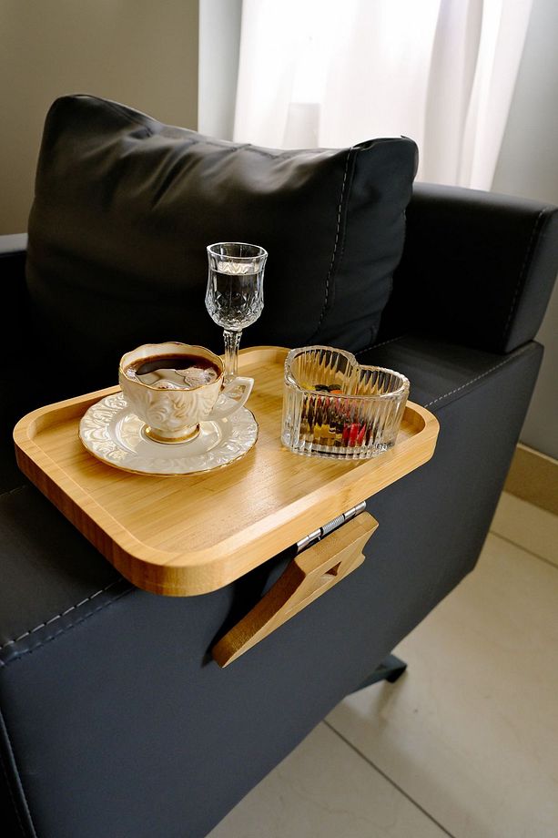 Bambu Katlanabilir Ayaklı Koltuk Kolu Keyif Servis ve Sunum Tepsisi 27 Cm Kahverengi - 1