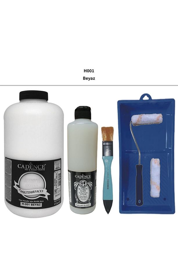 Mobilya boyası - Cadence Multisurface H-001 Beyaz 2 lt Ultimate Parlak Vernik 500ml Saten Rulo Set - 1