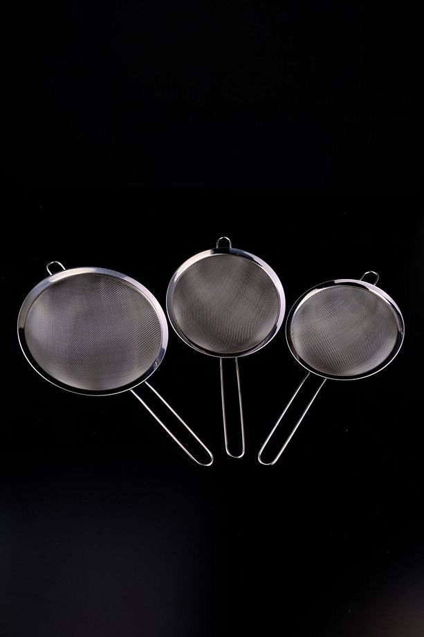 3’lü Çelik Saplı Süzgeç Seti 18-20-22 Cm Gri – C1-1-18 - 1