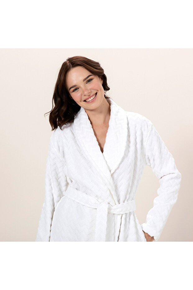Zigzag Kadın Bornoz Beyaz - 2