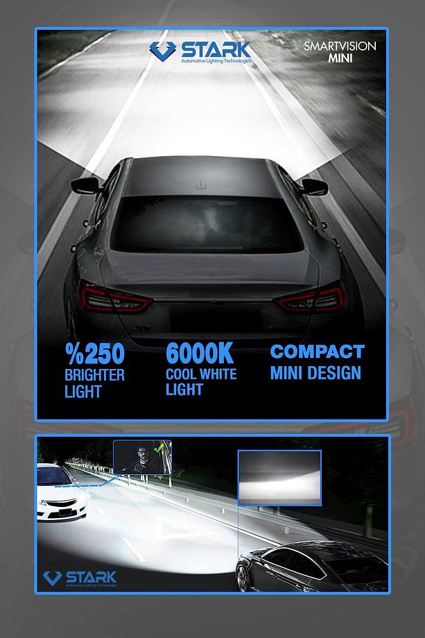 Smart Vision Mini H7 Led Xenon Far Ampulü kısa tip mini slim Csp Şimşek Etkili - 3