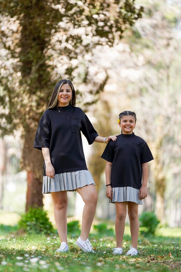Scuba Black Pleated Mother Daughter Dress (the product is single price)