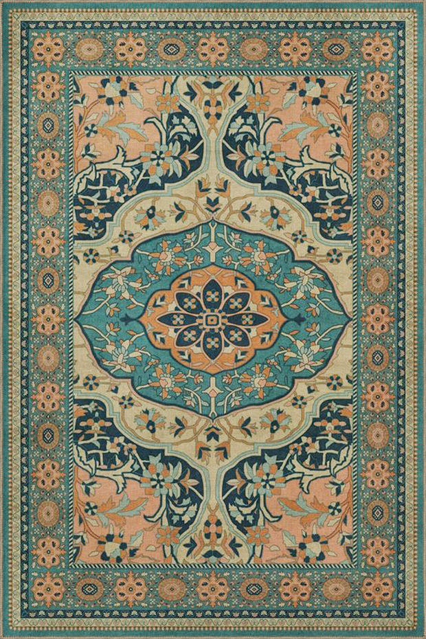 Black Green Floral Floral Traditional Woven Base Washable Carpet Miravip9145