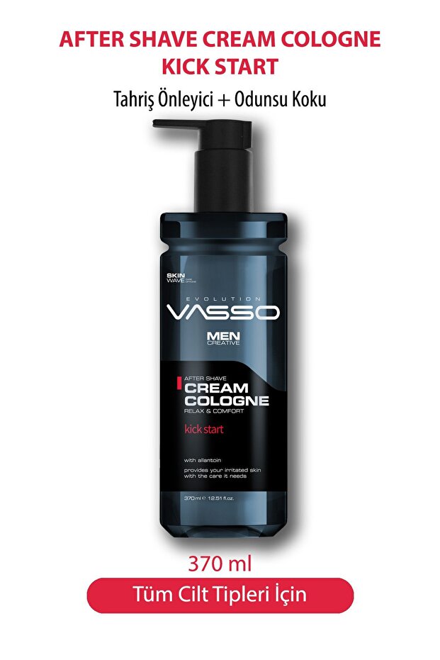 Vasso Men Tıraş Sonrası Tahrişi Önleyici Krem Kolonya (BALSAM) Kick Start 370 ml