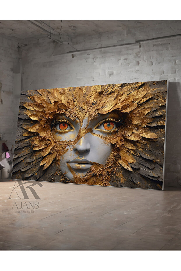 Woman with Gold Feather Decorative Canvas Picture