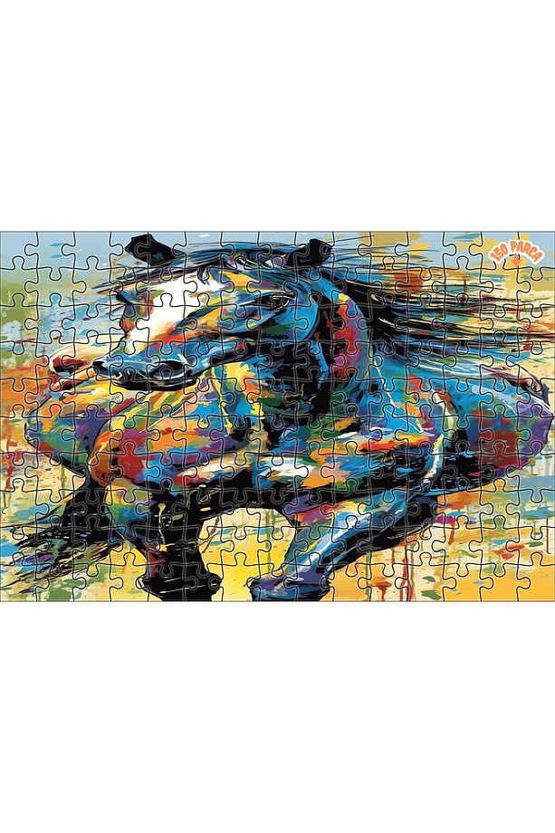Renklerin Dansı At Silüeti Dekoratif Çift Katlı Çerçeveli Asılabilir Ahşap Puzzle 150 PARÇA 30X20 - 8