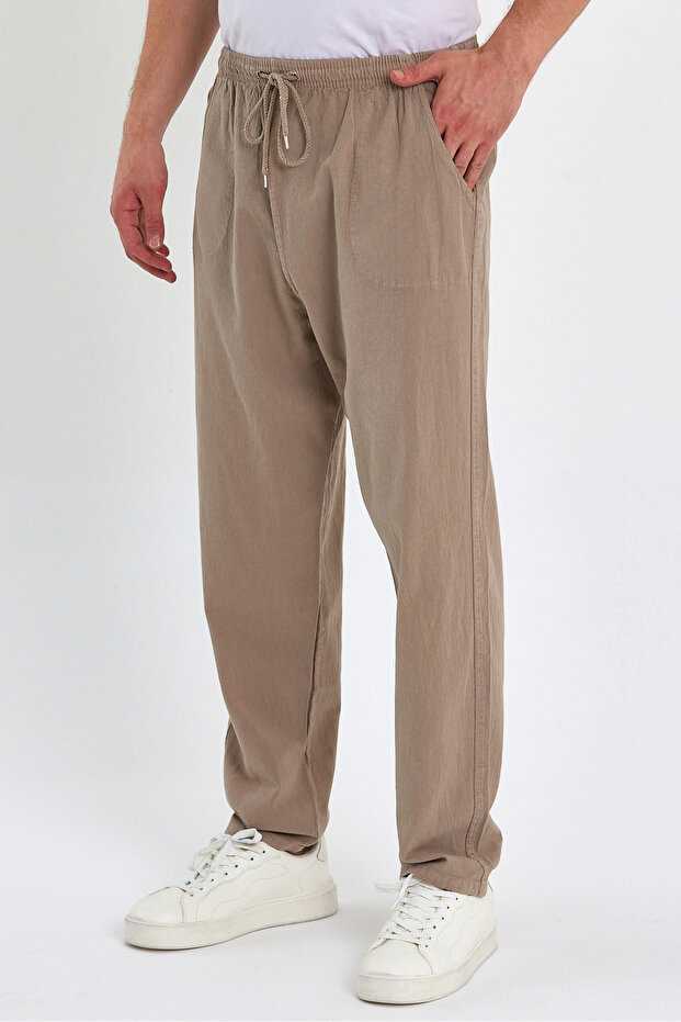 Large Size Thin Summer Elastic Waist Linen Look 100% Cotton Trousers