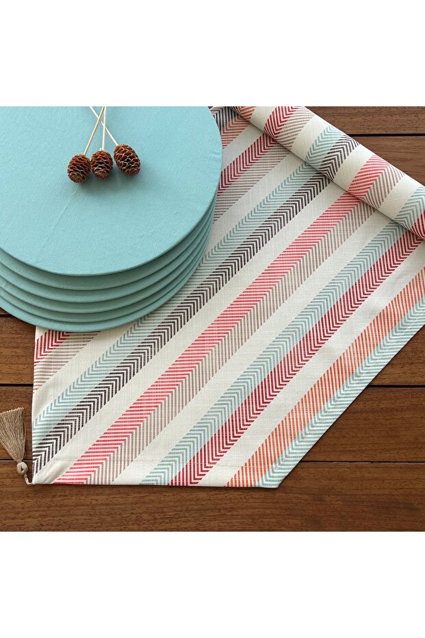 Placemat, 6-Piece Set of Sea Green Pastel Placemats and Table Runner , New Collection
