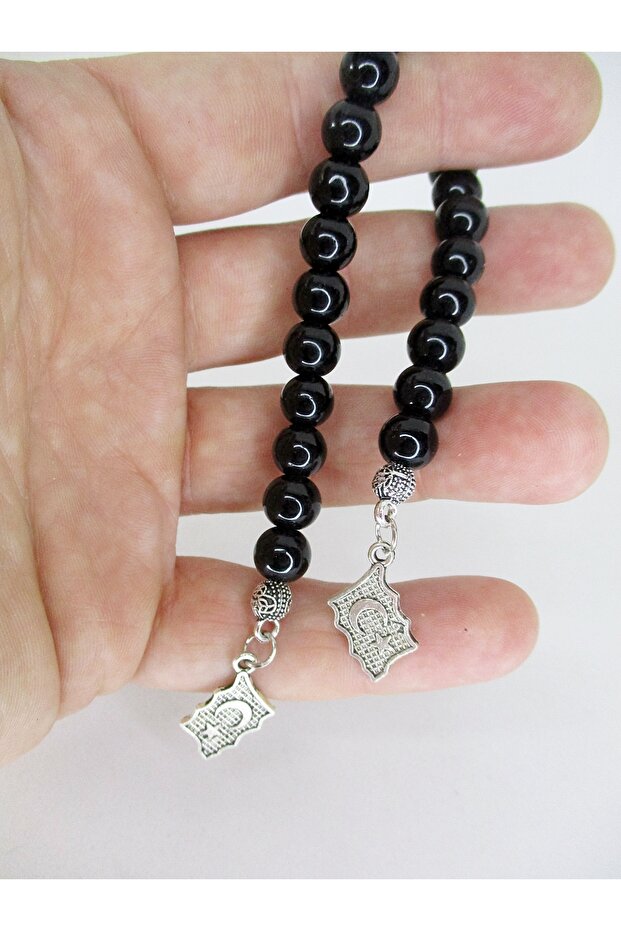 Turkish Flag Tasseled Onyx Zaza Prayer Beads