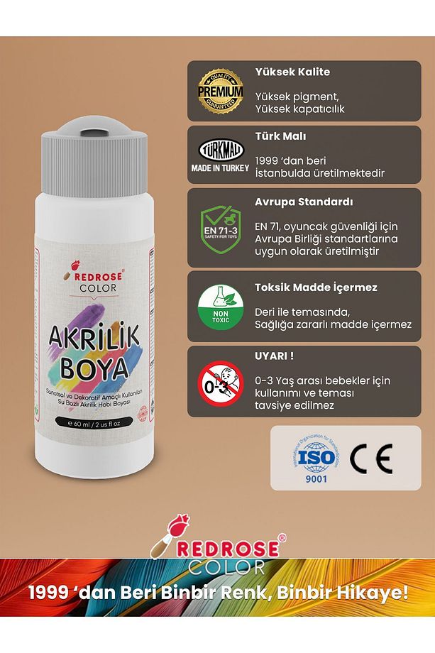 Tüm Renkler Akrilik Boya Seti, 12'li Set 12x60ml Dekoratif Hobi Amaçlı Sanatsal Canlı Renkler - 4