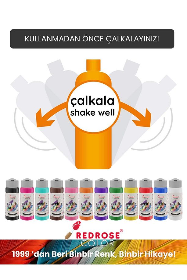 Tüm Renkler Akrilik Boya Seti, 12'li Set 12x60ml Dekoratif Hobi Amaçlı Sanatsal Canlı Renkler - 5